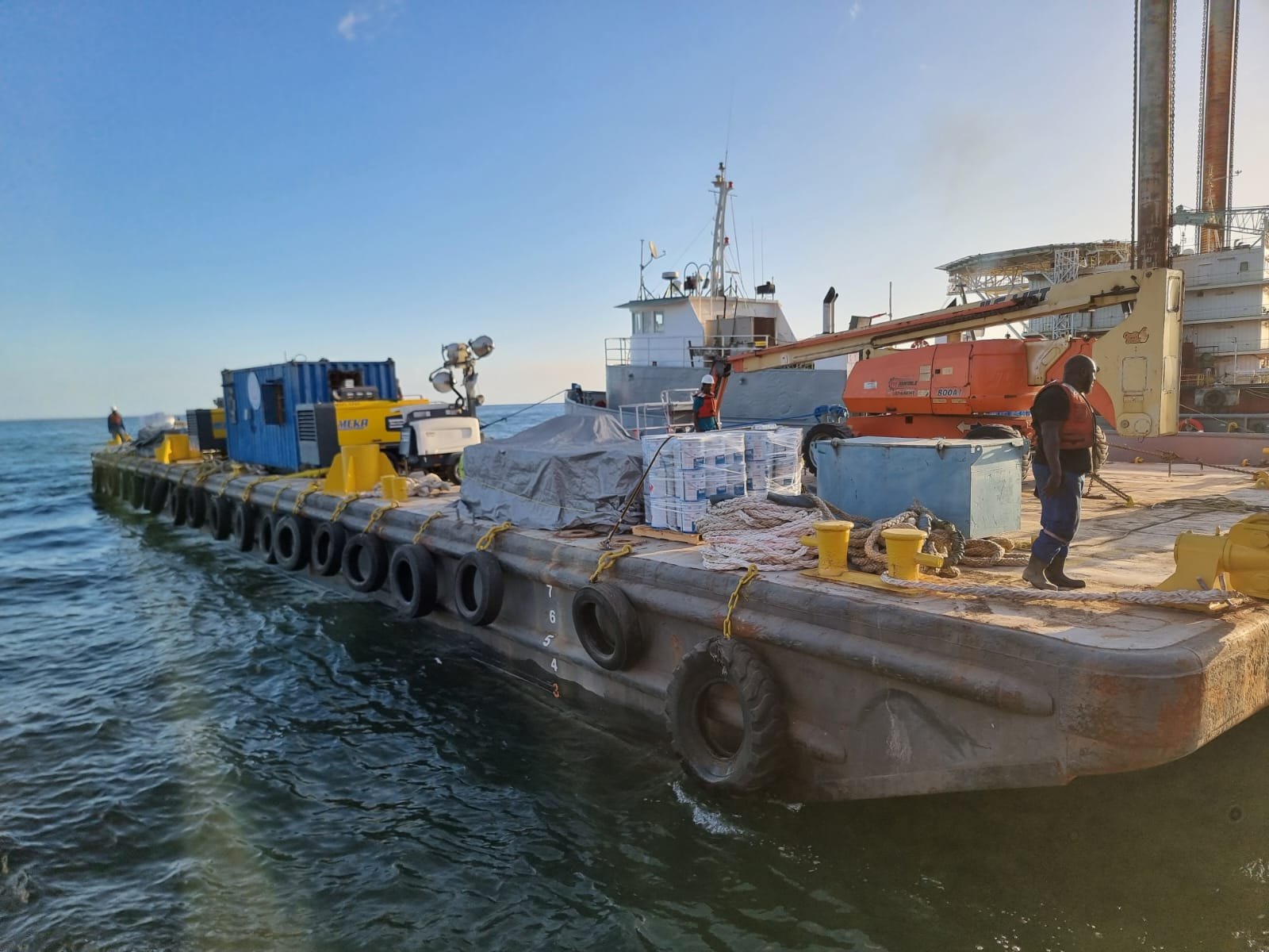 Offshore asset serviced at anchorage